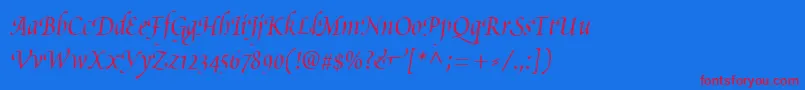 PoeticaChanceryIii Font – Red Fonts on Blue Background