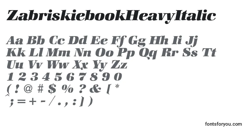 Шрифт ZabriskiebookHeavyItalic – алфавит, цифры, специальные символы