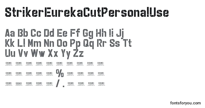 A fonte StrikerEurekaCutPersonalUse – alfabeto, números, caracteres especiais