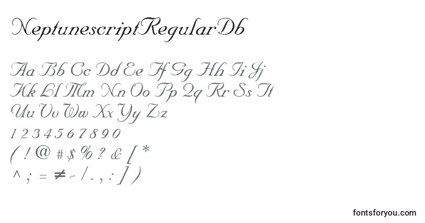 A fonte NeptunescriptRegularDb – alfabeto, números, caracteres especiais