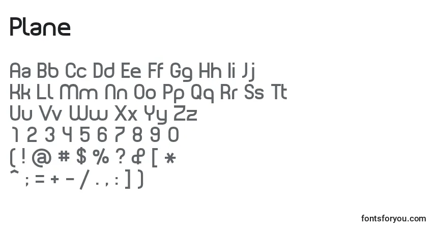 Czcionka Plane – alfabet, cyfry, specjalne znaki