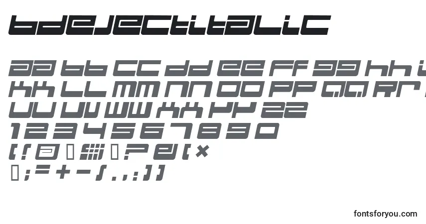 Schriftart BdejectItalic – Alphabet, Zahlen, spezielle Symbole