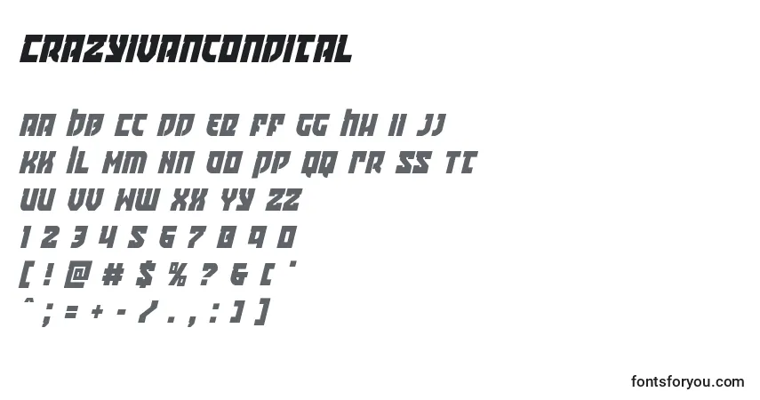 A fonte Crazyivancondital – alfabeto, números, caracteres especiais