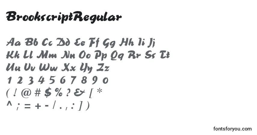 A fonte BrookscriptRegular – alfabeto, números, caracteres especiais