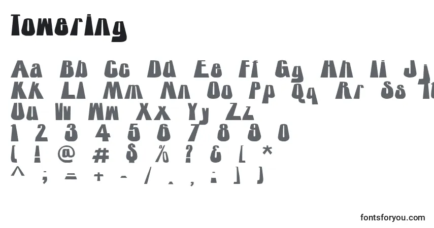 Schriftart Towering – Alphabet, Zahlen, spezielle Symbole