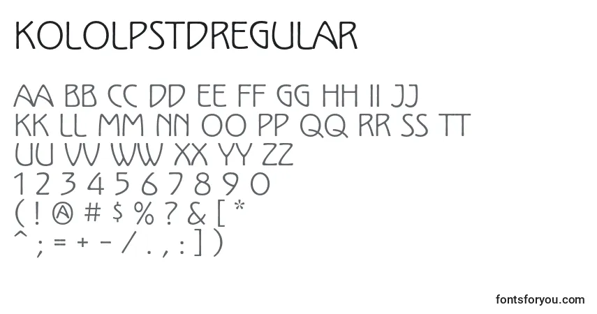 Czcionka KololpstdRegular – alfabet, cyfry, specjalne znaki