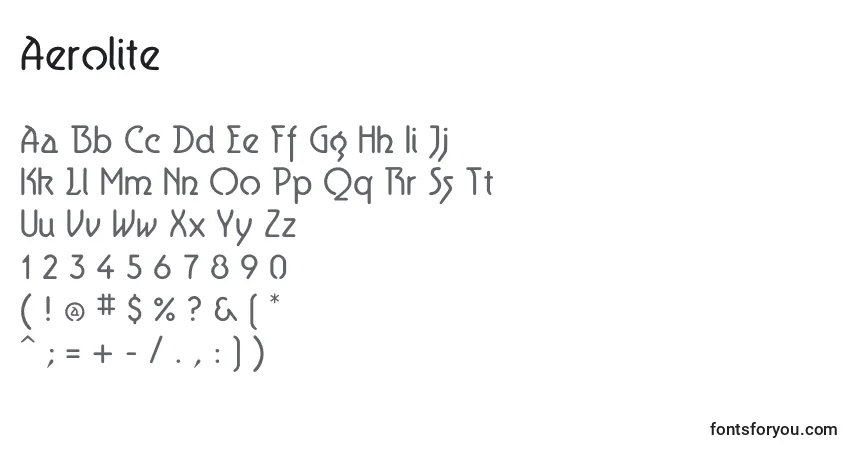 A fonte Aerolite – alfabeto, números, caracteres especiais