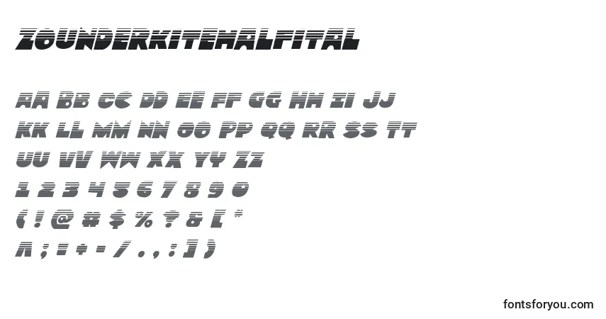 Czcionka Zounderkitehalfital – alfabet, cyfry, specjalne znaki