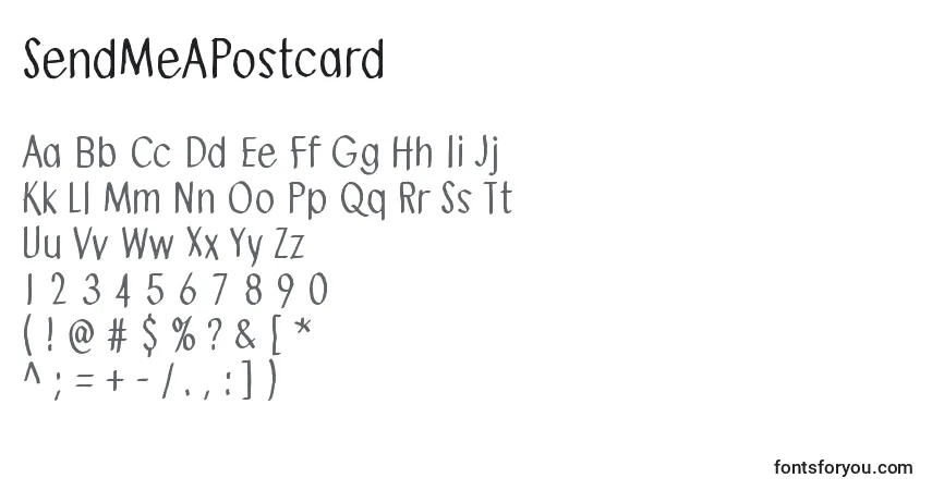 A fonte SendMeAPostcard – alfabeto, números, caracteres especiais