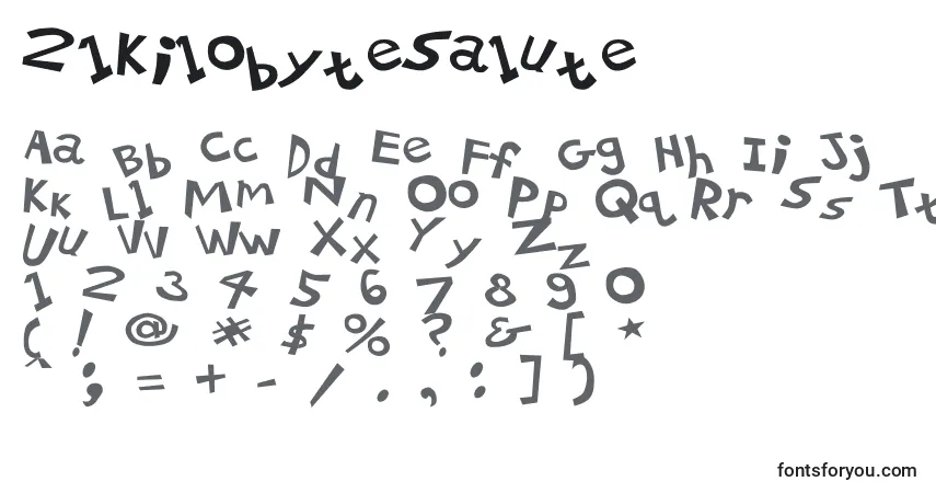 Czcionka 21KilobyteSalute – alfabet, cyfry, specjalne znaki