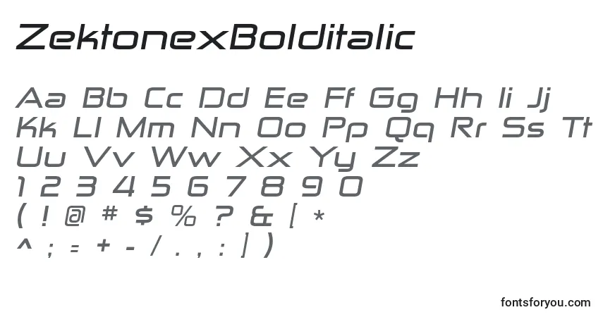 A fonte ZektonexBolditalic – alfabeto, números, caracteres especiais
