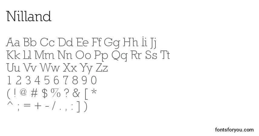 Czcionka Nilland – alfabet, cyfry, specjalne znaki
