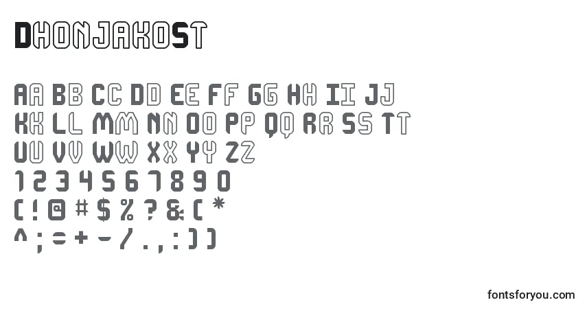 Czcionka DhonjakoSt – alfabet, cyfry, specjalne znaki