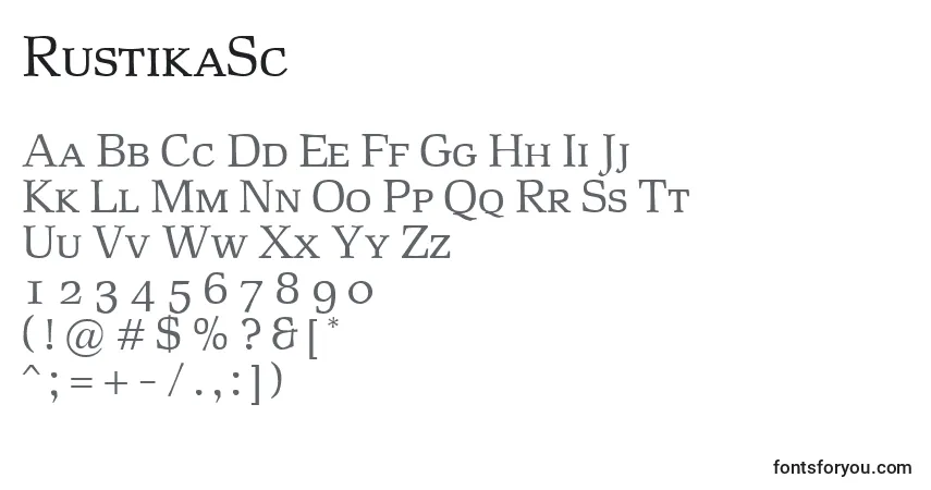 Шрифт RustikaSc – алфавит, цифры, специальные символы