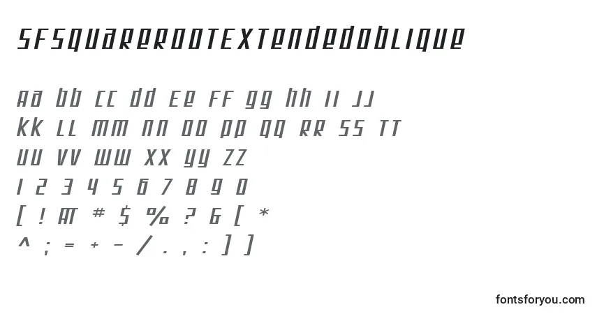 Czcionka SfSquareRootExtendedOblique – alfabet, cyfry, specjalne znaki
