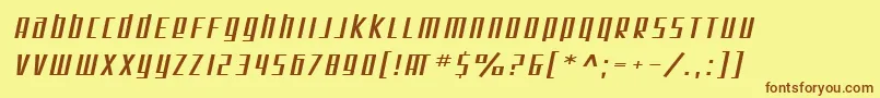 フォントSfSquareRootExtendedOblique – 茶色の文字が黄色の背景にあります。