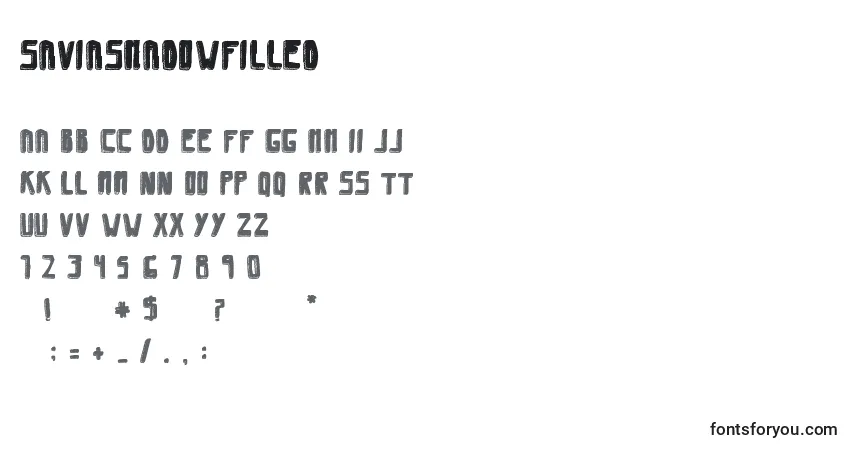 Schriftart SaviaShadowFilled – Alphabet, Zahlen, spezielle Symbole