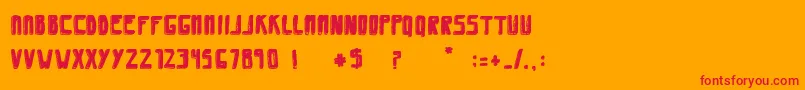 SaviaShadowFilled-Schriftart – Rote Schriften auf orangefarbenem Hintergrund