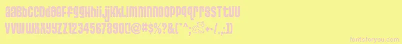 PussycatSnickers-Schriftart – Rosa Schriften auf gelbem Hintergrund