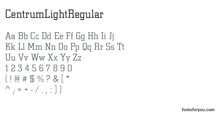 Czcionka CentrumLightRegular – alfabet, cyfry, specjalne znaki
