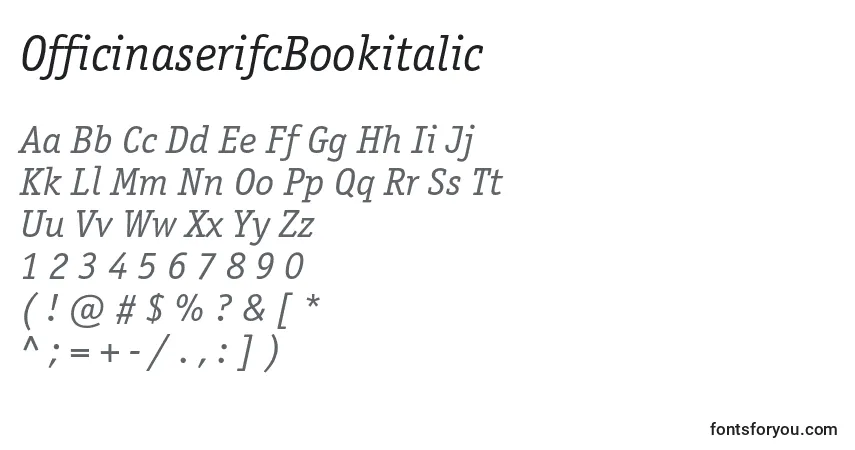 Czcionka OfficinaserifcBookitalic – alfabet, cyfry, specjalne znaki