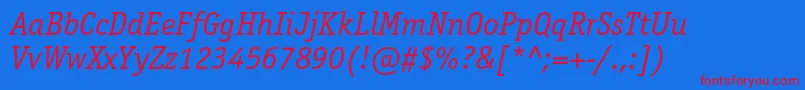 OfficinaserifcBookitalic Font – Red Fonts on Blue Background