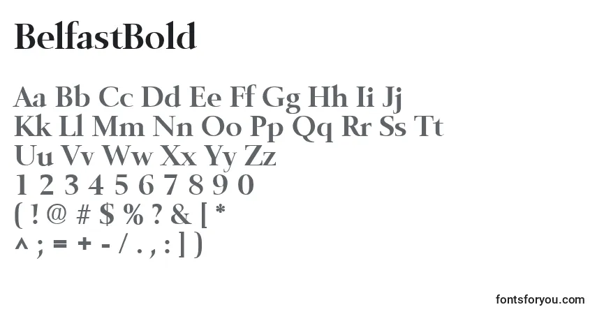 A fonte BelfastBold – alfabeto, números, caracteres especiais