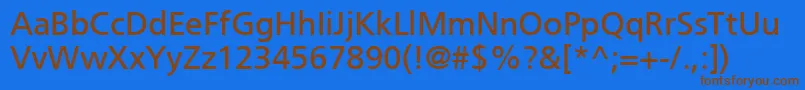フォントPfcatalogRegular – 茶色の文字が青い背景にあります。