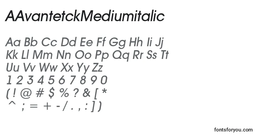A fonte AAvantetckMediumitalic – alfabeto, números, caracteres especiais