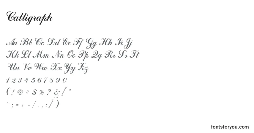 Czcionka Calligraph – alfabet, cyfry, specjalne znaki