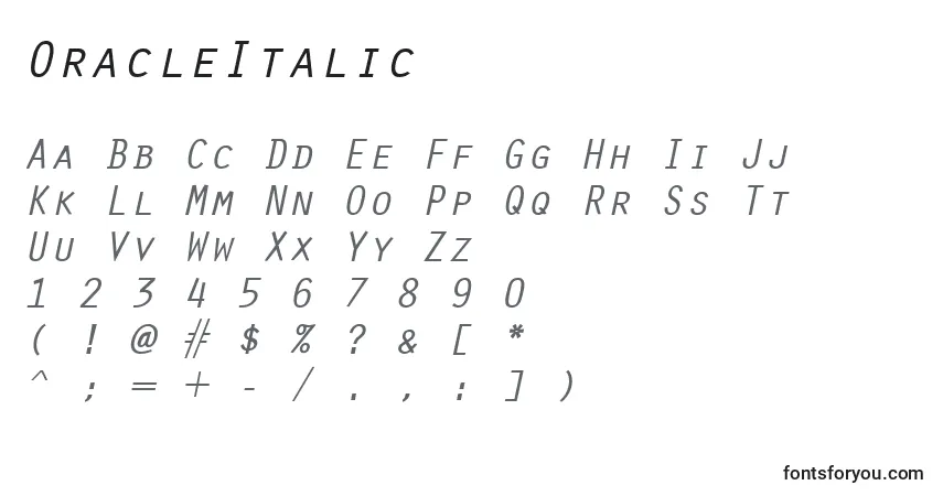 Czcionka OracleItalic – alfabet, cyfry, specjalne znaki