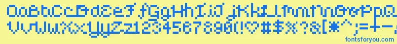 フォントPixelLove – 青い文字が黄色の背景にあります。
