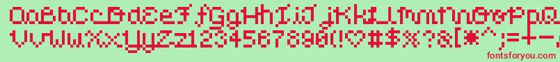 PixelLove-Schriftart – Rote Schriften auf grünem Hintergrund