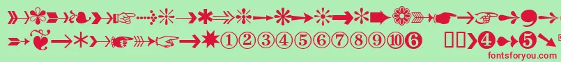 DatasymcdbNormal-fontti – punaiset fontit vihreällä taustalla