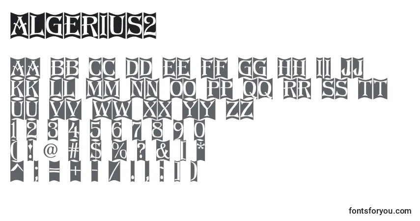 Czcionka Algerius2 – alfabet, cyfry, specjalne znaki
