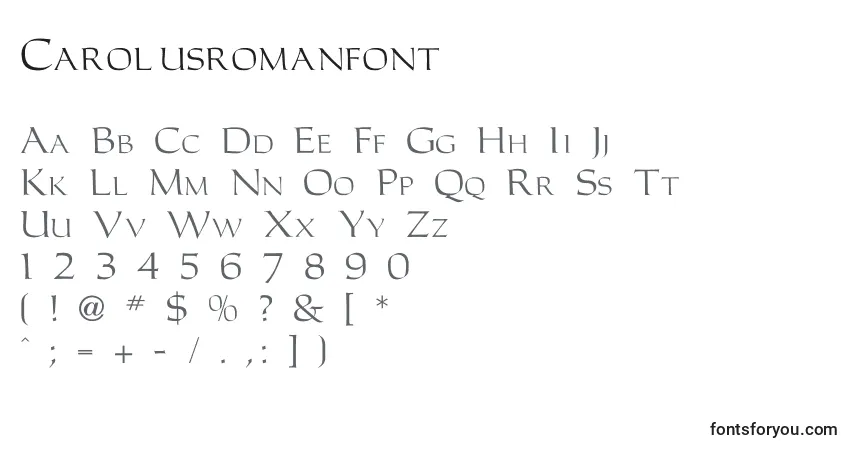 Czcionka Carolusromanfont – alfabet, cyfry, specjalne znaki