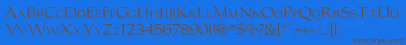 Carolusromanfont-Schriftart – Braune Schriften auf blauem Hintergrund