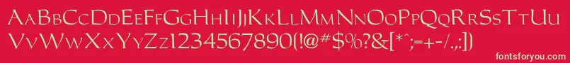 Carolusromanfont-Schriftart – Grüne Schriften auf rotem Hintergrund