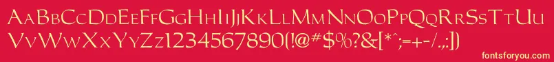 Carolusromanfont-Schriftart – Gelbe Schriften auf rotem Hintergrund