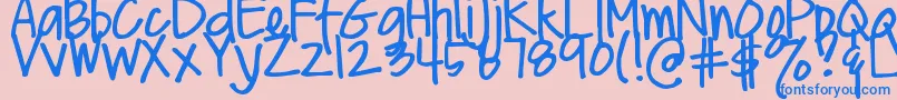 DjbMeAndMyShadowLight Font – Blue Fonts on Pink Background