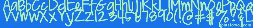 DjbMeAndMyShadowLight Font – Green Fonts on Blue Background