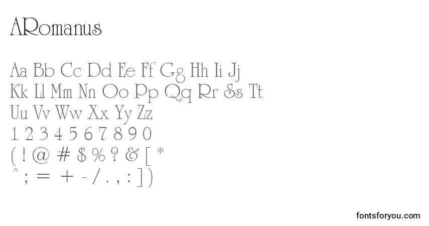 A fonte ARomanus – alfabeto, números, caracteres especiais