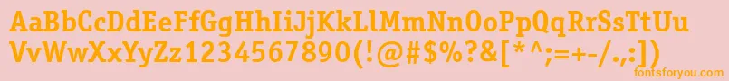 OfficinaserifcttBold-Schriftart – Orangefarbene Schriften auf rosa Hintergrund