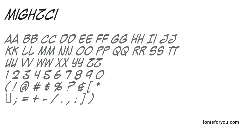 Шрифт Mighzci – алфавит, цифры, специальные символы