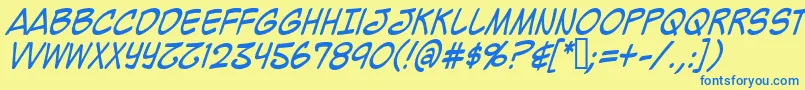 フォントMighzci – 青い文字が黄色の背景にあります。