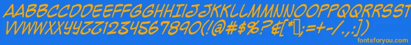 Mighzci-Schriftart – Orangefarbene Schriften auf blauem Hintergrund
