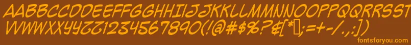 フォントMighzci – オレンジ色の文字が茶色の背景にあります。