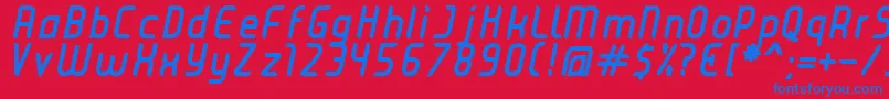JuiceBoldItalic-Schriftart – Blaue Schriften auf rotem Hintergrund