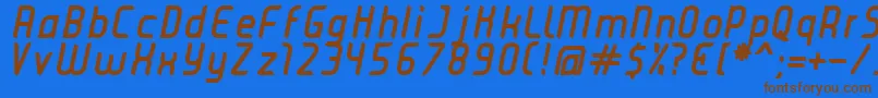 フォントJuiceBoldItalic – 茶色の文字が青い背景にあります。