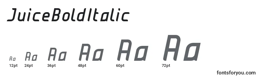 Размеры шрифта JuiceBoldItalic